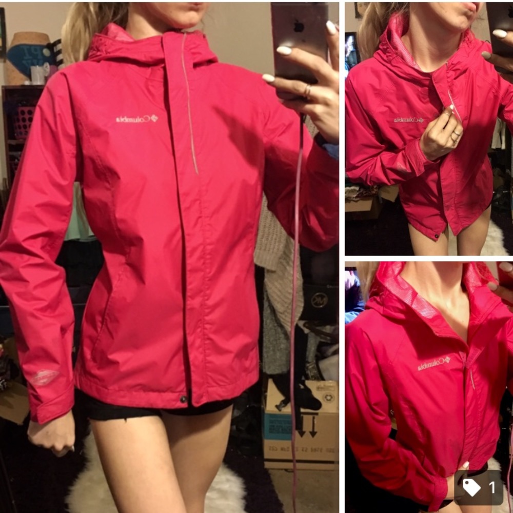 Columbia sportswear hot pink rain coat